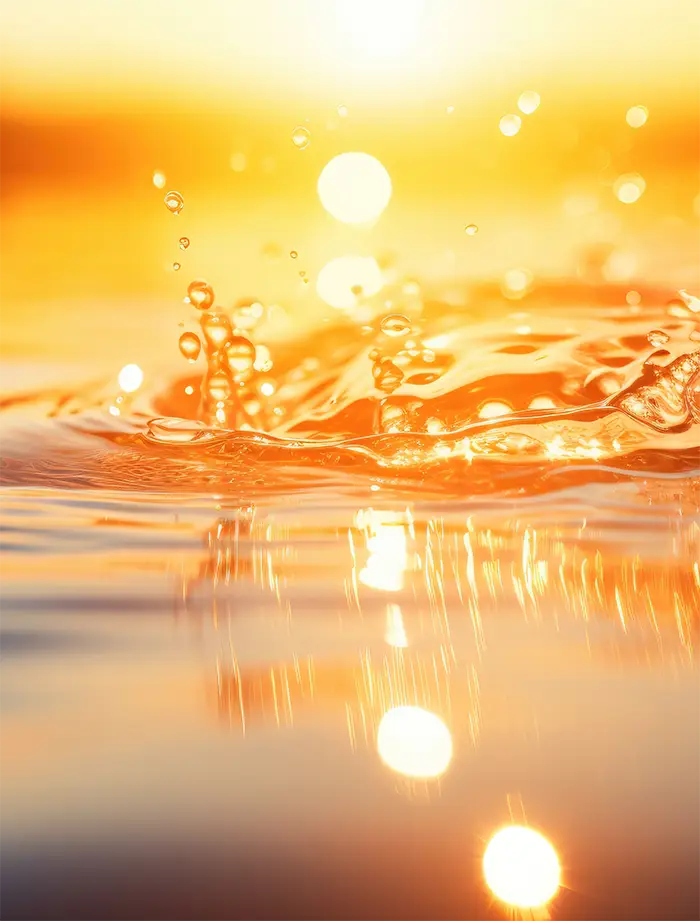 Wassertropfen trifft Oberfläche im Sonnenunergang